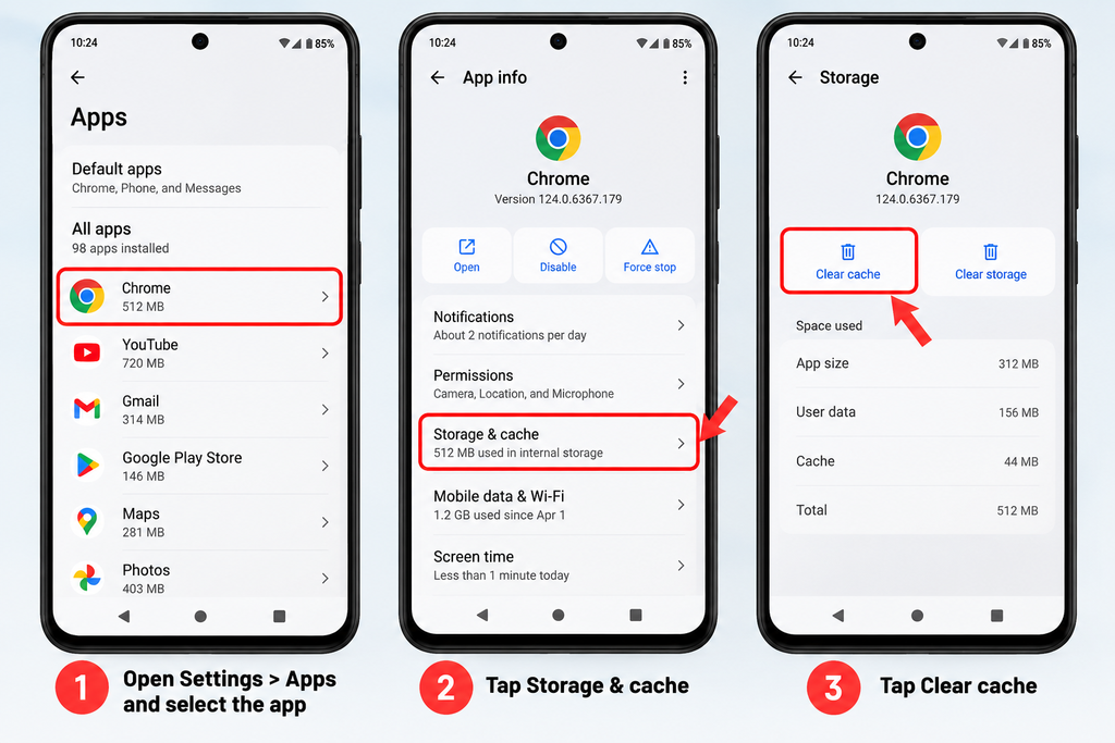 Android apps crashing troubleshooting in app settings