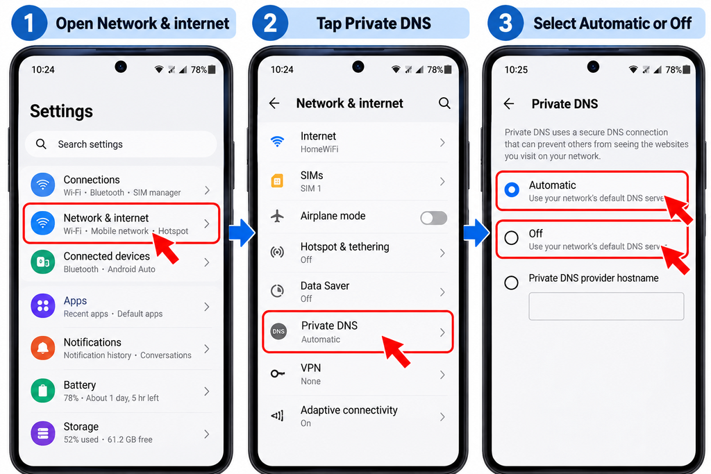 Turn off Private DNS on Android