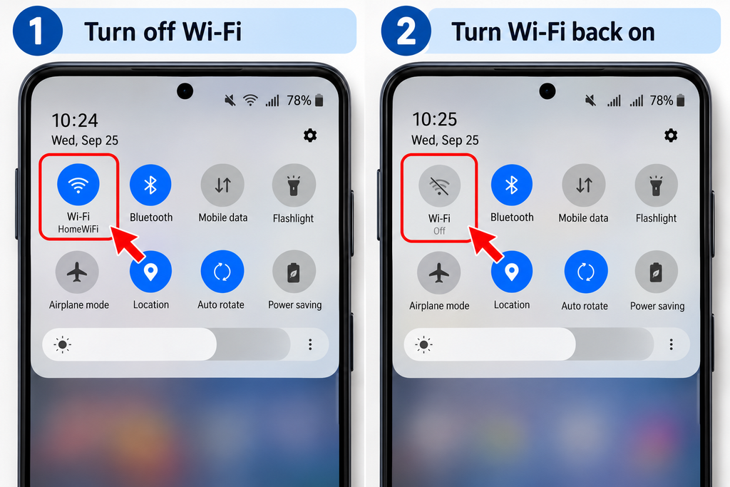 Turn Wi-Fi off and back on Android