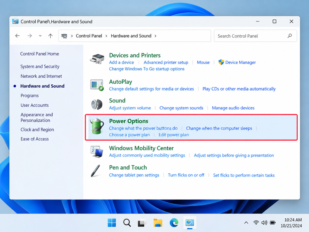 Windows 11 Power Options in Control Panel